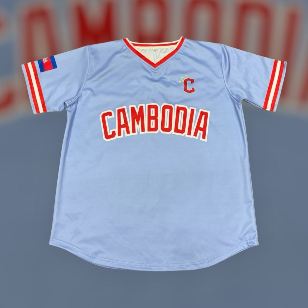 Cambodia Baseball jersey (Sky blue/Red)