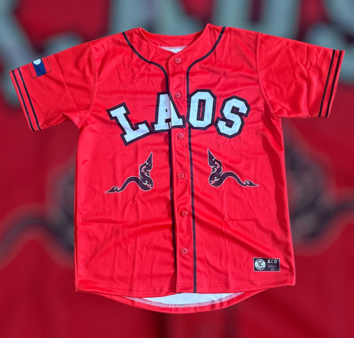 Naga Laos Button Baseball Jersey (Red/blk/white)