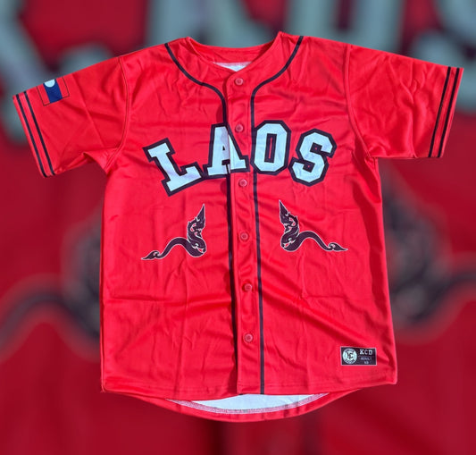 Naga Laos Button Baseball Jersey (Red/blk/white)