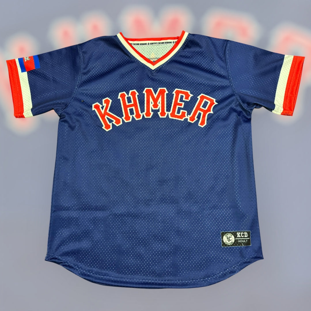 Khmer Mesh Baseball jersey (Navy Blue/Red/wht)