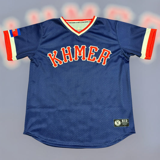 Khmer Mesh Baseball jersey (Navy Blue/Red/wht)
